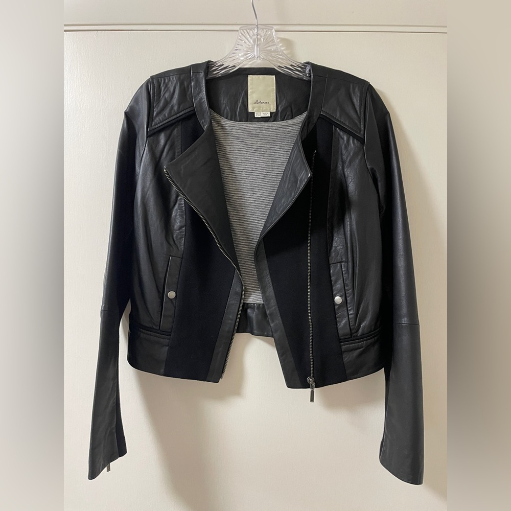 Anthropologie Elevenses Black Leather Moto Jacket